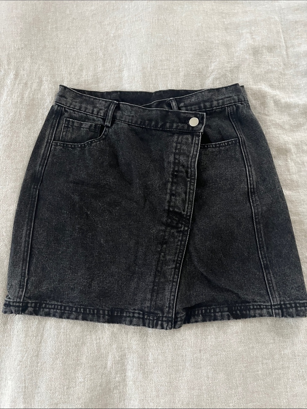 Gilli Black Denim Wrap Mini Skirt
